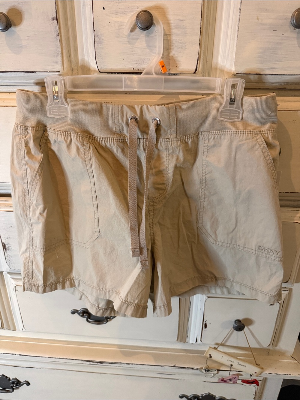 DKNY Light Beige Drawstring Athletic Shorts